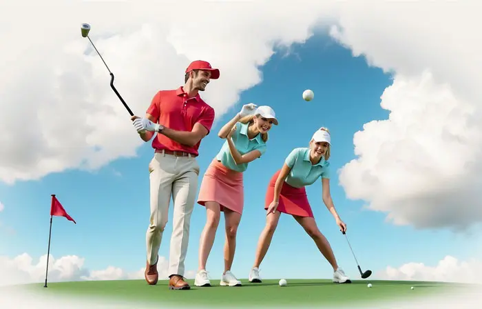 Group of Friends Playing Golf 3d Character Illustration image